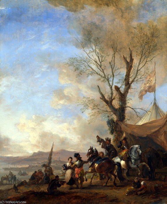 Wikioo.org - The Encyclopedia of Fine Arts - Painting, Artwork by Philips Wouwerman - Cavalrymen halted at a Sutler's Booth