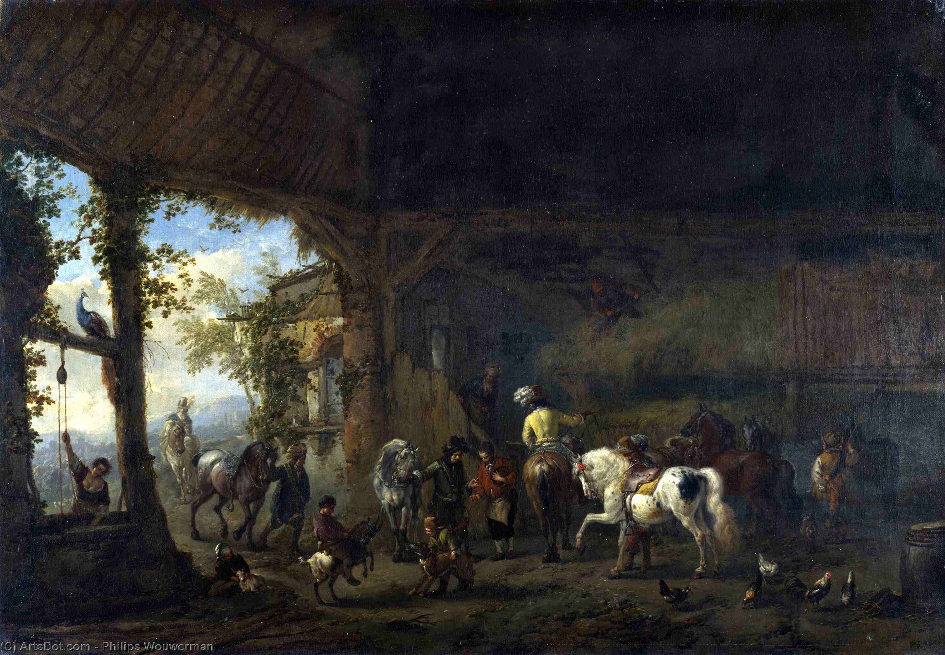WikiOO.org - Encyclopedia of Fine Arts - Maalaus, taideteos Philips Wouwerman - The Interior of a Stable