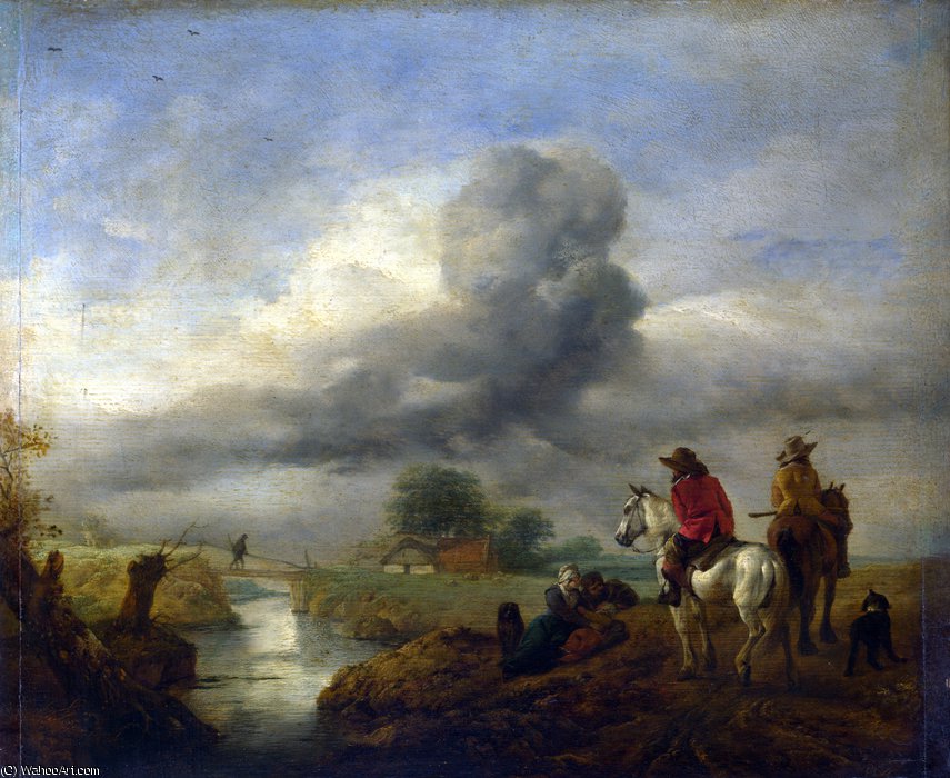 WikiOO.org - 백과 사전 - 회화, 삽화 Philips Wouwerman - Two Vedettes on the Watch by a Stream