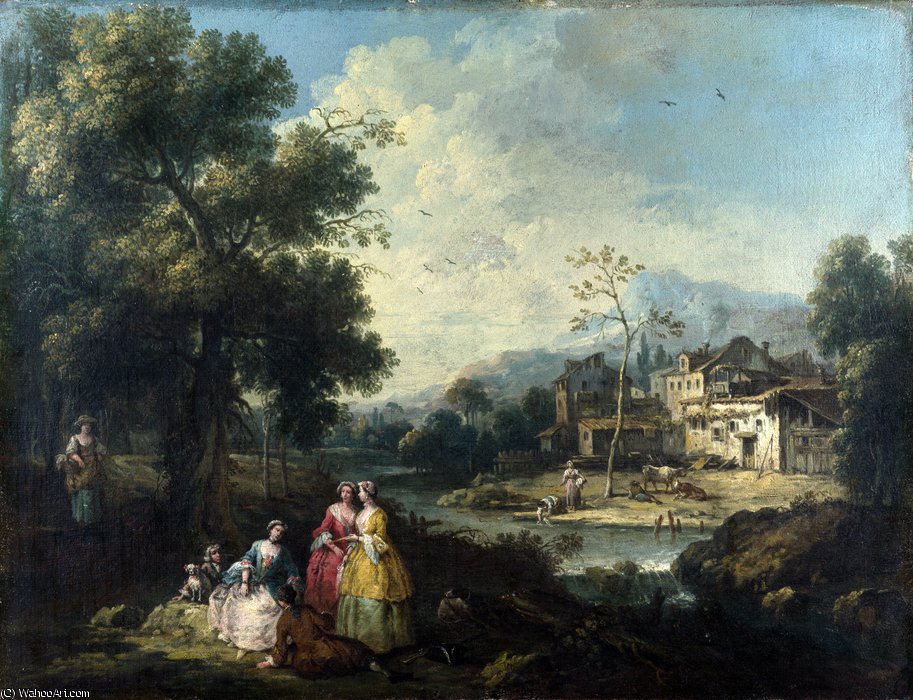 Wikioo.org - The Encyclopedia of Fine Arts - Painting, Artwork by Giuseppe Zais - Landscape with a Group of Figures