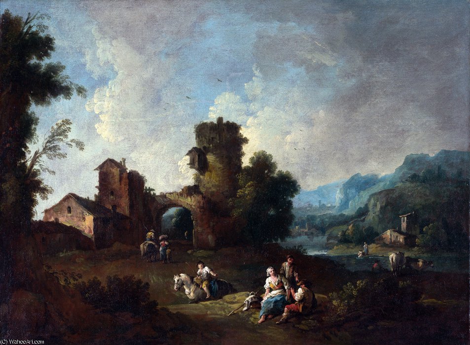 Wikioo.org - The Encyclopedia of Fine Arts - Painting, Artwork by Giuseppe Zais - Landscape with a Ruined Tower