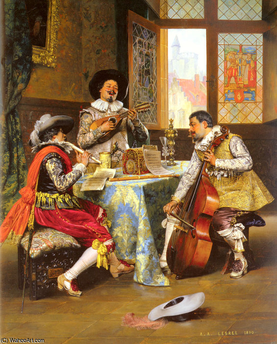Wikioo.org – L'Encyclopédie des Beaux Arts - Peinture, Oeuvre de Adolphe Alexandre Lesrel - Le trio musical