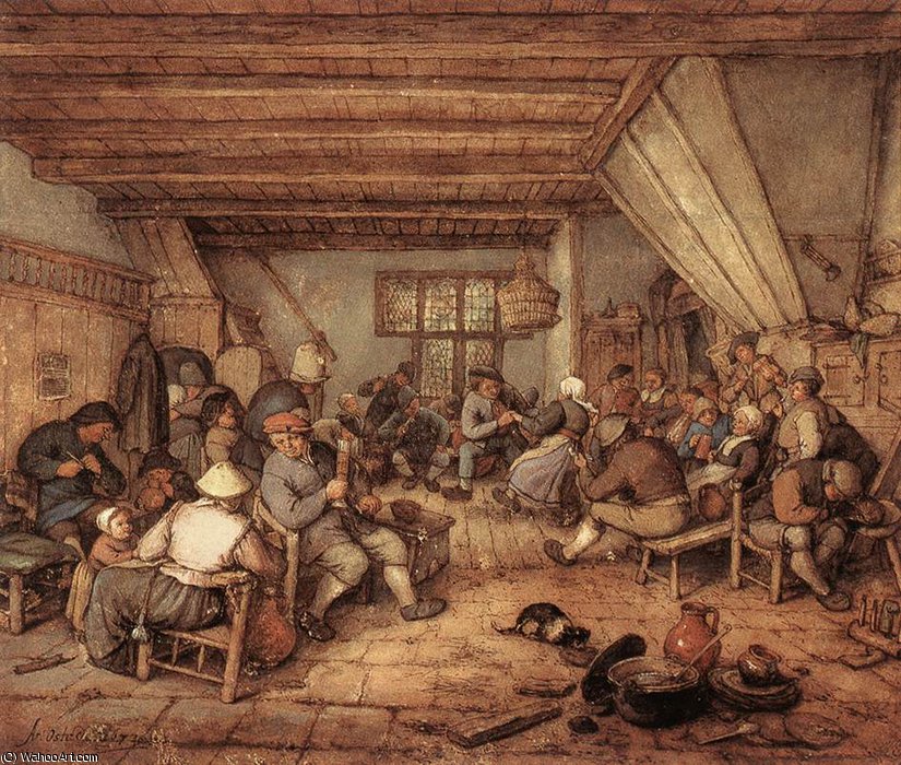 Wikioo.org - สารานุกรมวิจิตรศิลป์ - จิตรกรรม Adriaen Van Ostade - Feasting Peasants In A Tavern