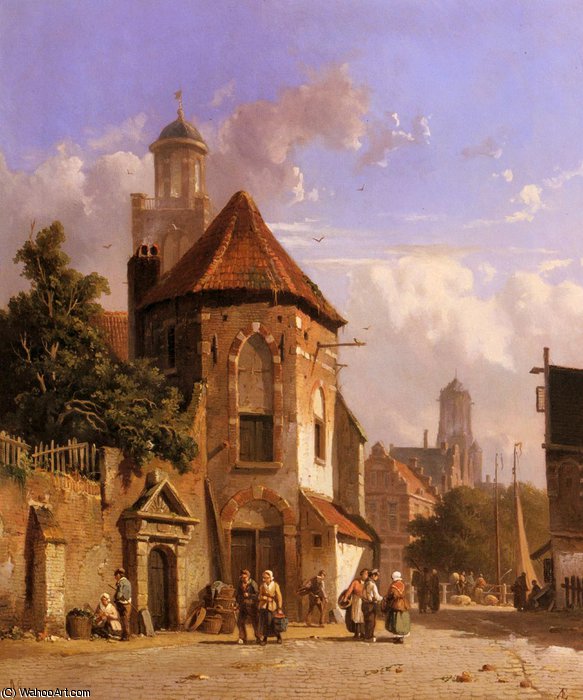 WikiOO.org - Encyclopedia of Fine Arts - Maleri, Artwork Adrianus Eversen - Everson adrianus view of a dutch street