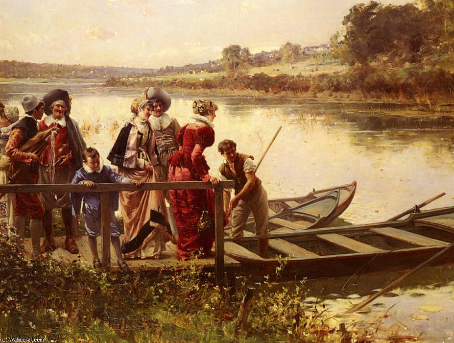 Wikioo.org - The Encyclopedia of Fine Arts - Painting, Artwork by Adrien Moreau - At the ferry
