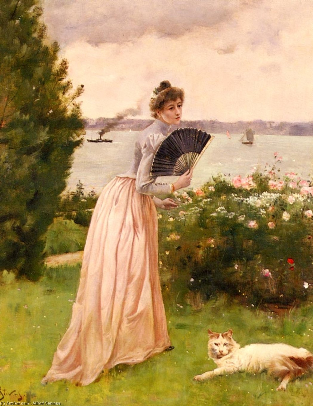 Wikioo.org - The Encyclopedia of Fine Arts - Painting, Artwork by Alfred Stevens - La_Dame_A_L Eventail