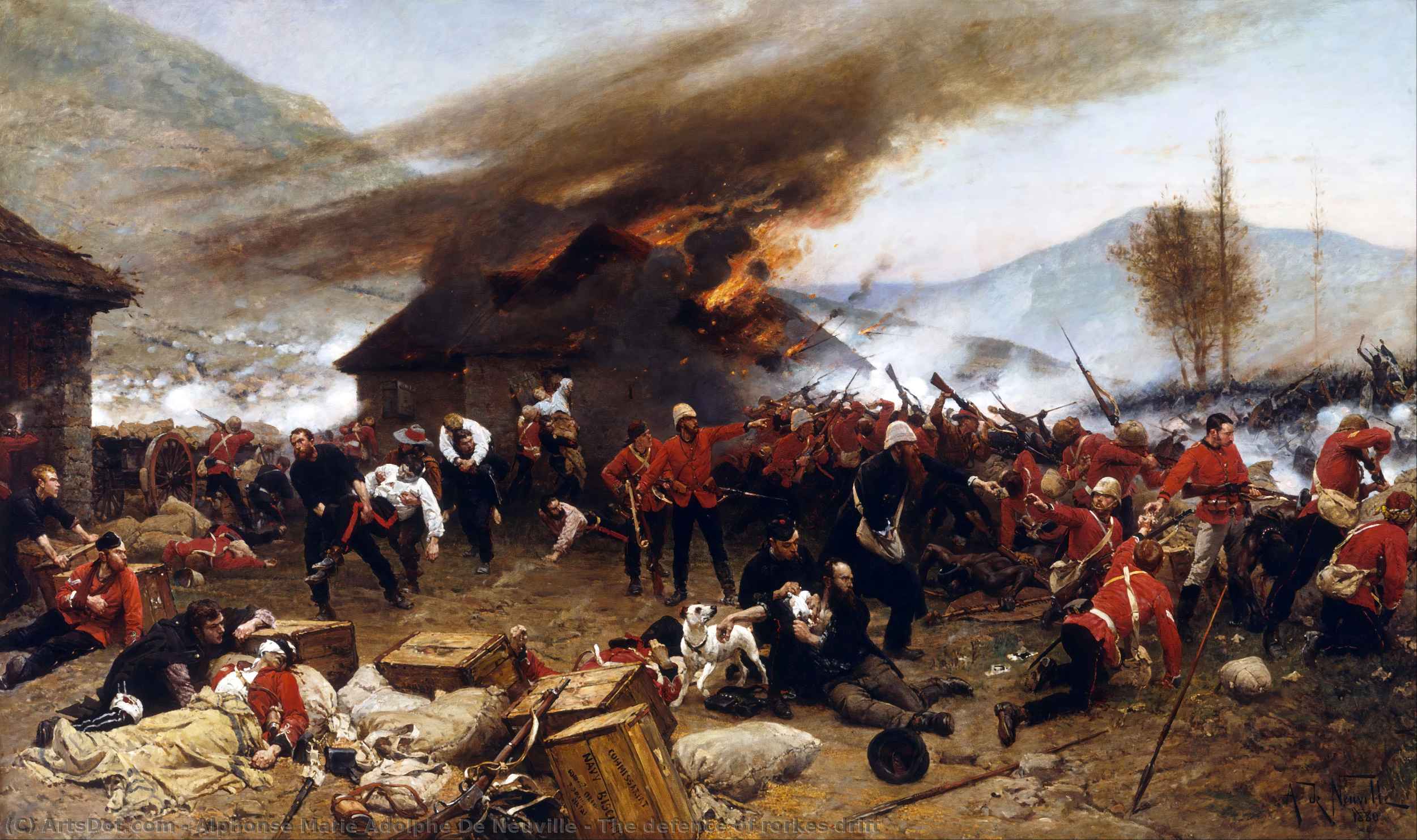 Wikioo.org - The Encyclopedia of Fine Arts - Painting, Artwork by Alphonse Marie Adolphe De Neuville - The defence of rorkes drift