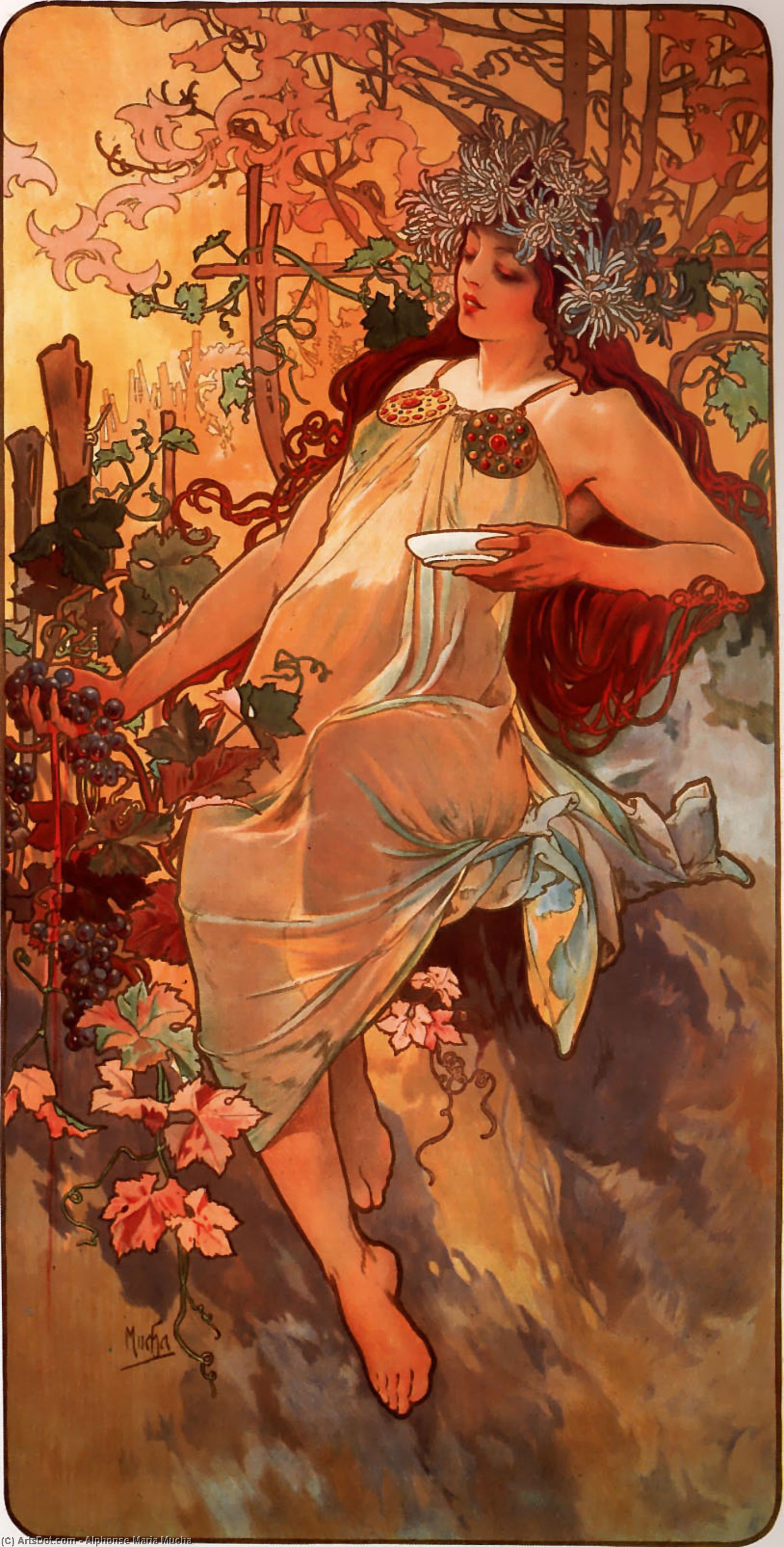 Wikioo.org - The Encyclopedia of Fine Arts - Painting, Artwork by Alphonse Maria Mucha - Autumn panel