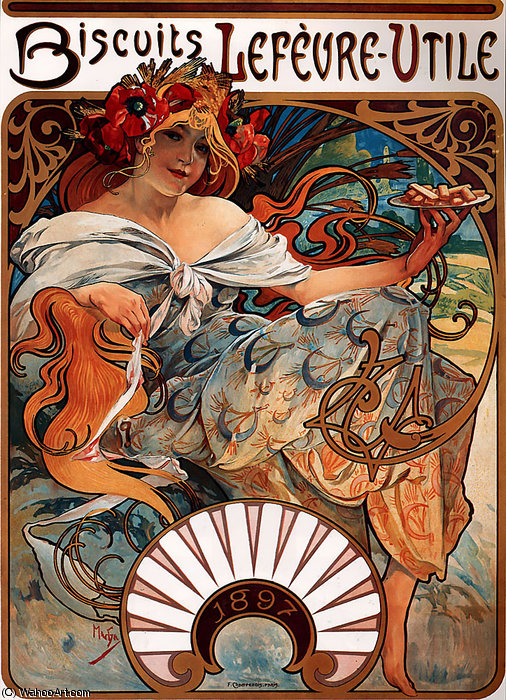Wikioo.org - The Encyclopedia of Fine Arts - Painting, Artwork by Alfons Maria Mucha - Biscuits Lefevre-Utile litho