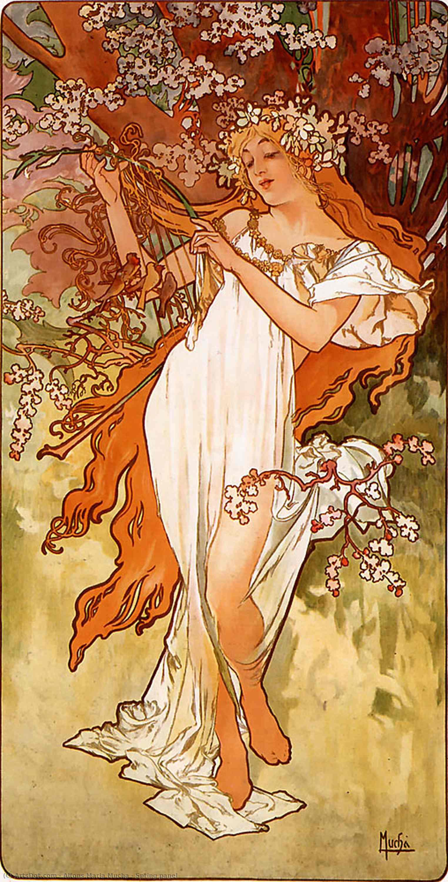 Wikioo.org - The Encyclopedia of Fine Arts - Painting, Artwork by Alfons Maria Mucha - Spring panel