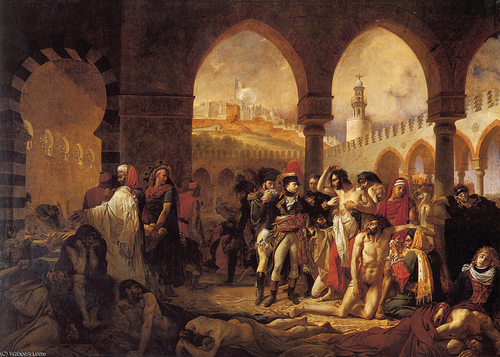 Wikioo.org - The Encyclopedia of Fine Arts - Painting, Artwork by Baron Antoine Jean Gros - A J Gros Bonaparte Visiting the Pesthouse in Jaffa