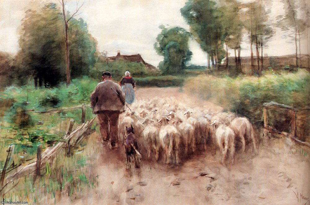 Wikioo.org - The Encyclopedia of Fine Arts - Painting, Artwork by Anton Mauve - Bringing home the flock