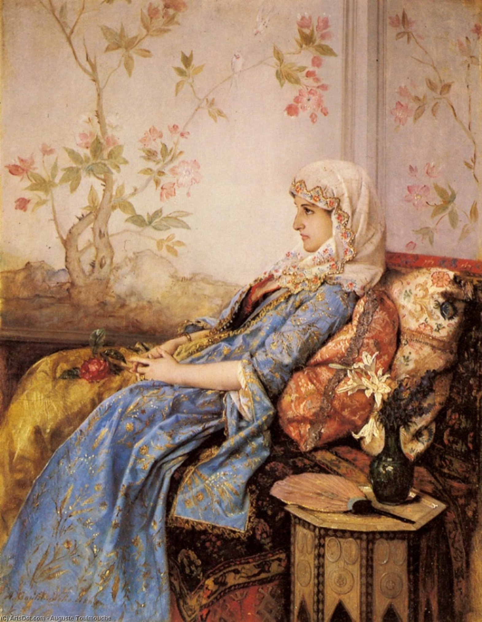 Wikioo.org - The Encyclopedia of Fine Arts - Painting, Artwork by Auguste Toulmouche - An exotic beauty in an interior