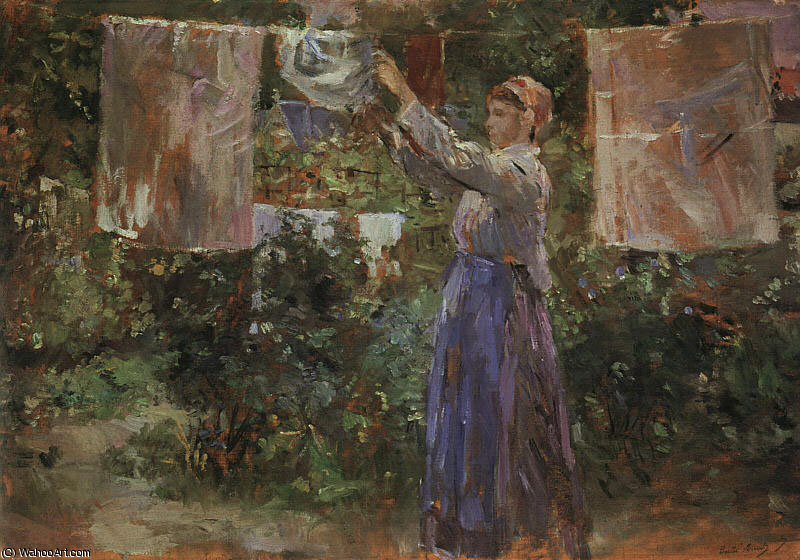 Wikioo.org - The Encyclopedia of Fine Arts - Painting, Artwork by Berthe Morisot - Peasant Hanging out the Washing