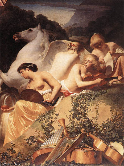 WikiOO.org - Enciclopedia of Fine Arts - Pictura, lucrări de artă Caesar Van Everdingen (Cesar Pietersz) - The four muses with pegasus