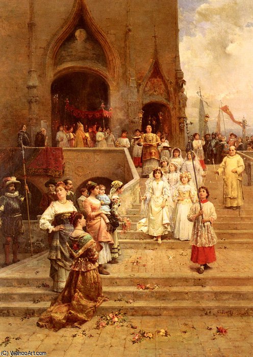 Wikioo.org - The Encyclopedia of Fine Arts - Painting, Artwork by Cesare Augusto Detti - The confirmation procession