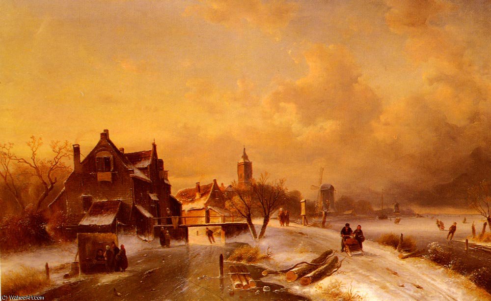 Wikioo.org - The Encyclopedia of Fine Arts - Painting, Artwork by Charles Henri Joseph Leickert - Winter And Summer Canal Scenes-Scene