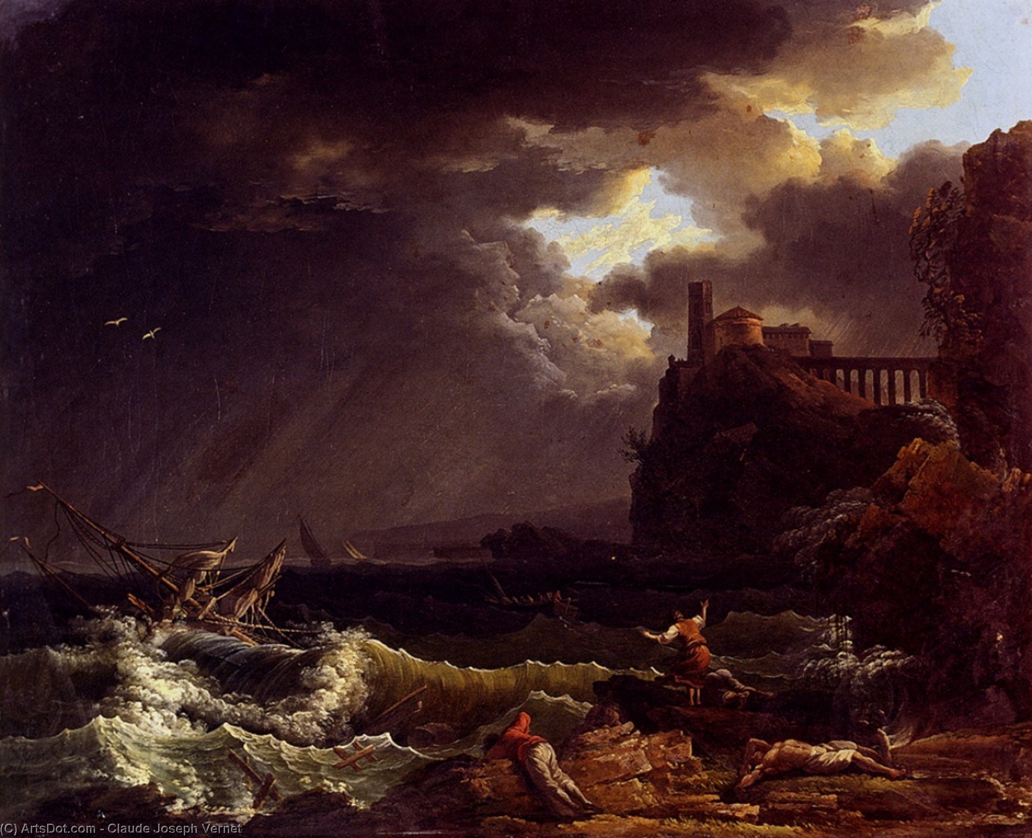 Wikioo.org - The Encyclopedia of Fine Arts - Painting, Artwork by Claude Joseph Vernet - A shipwreck In A Stormy Sea By The Coast