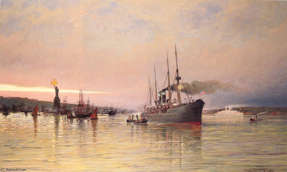 WikiOO.org - Encyclopedia of Fine Arts - Festés, Grafika Cornelis Christiaan Dommelshuizen - A view of new york harbor