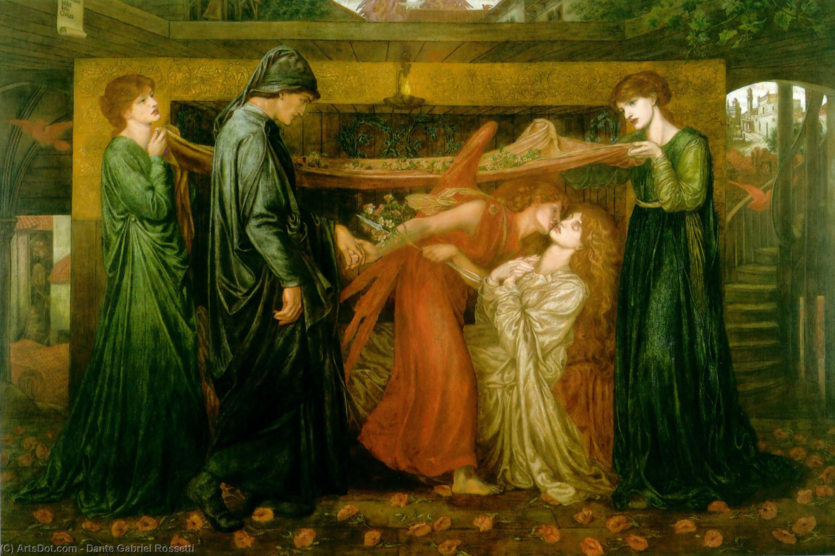 Wikioo.org - The Encyclopedia of Fine Arts - Painting, Artwork by Dante Gabriel Rossetti - s Dream at the Time of the Death of Beatrice