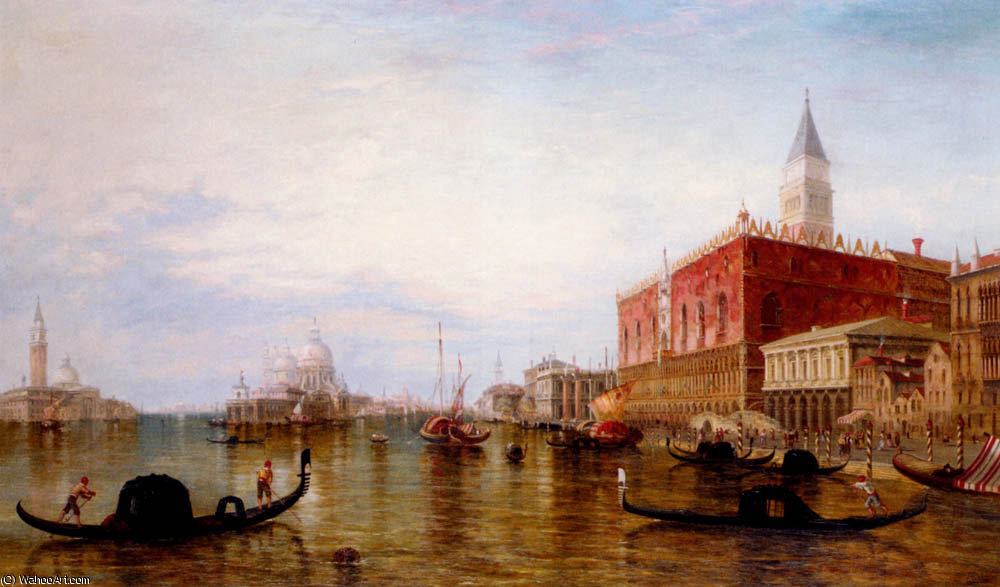 Wikioo.org - The Encyclopedia of Fine Arts - Painting, Artwork by Edward Pritchett - Pollentine alfred gondolas on the grand canal in front of the doges palace venice