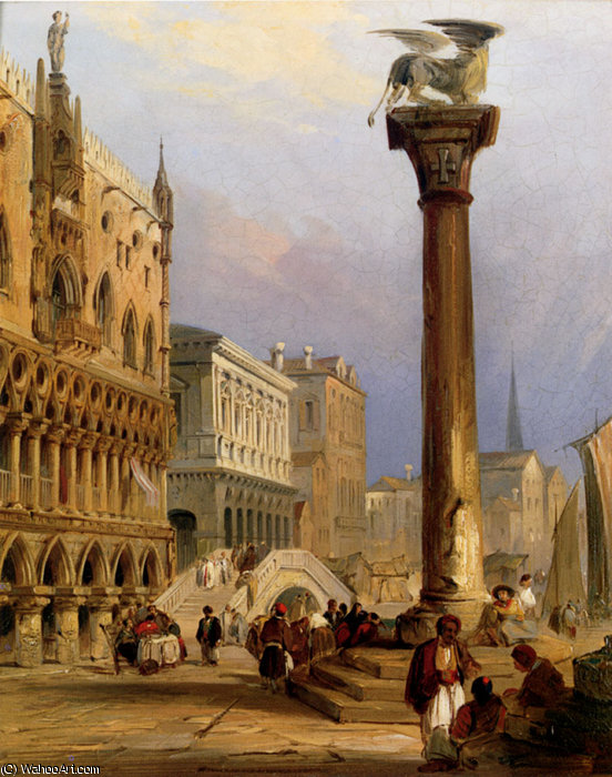 Wikioo.org - The Encyclopedia of Fine Arts - Painting, Artwork by Edward Pritchett - A view of st marks column and the doges palace venice
