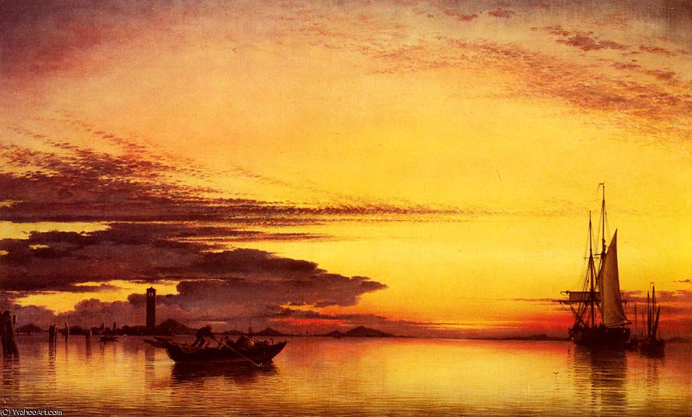 Wikioo.org - The Encyclopedia of Fine Arts - Painting, Artwork by Edward William Cooke - Sunset on the lagune of venice