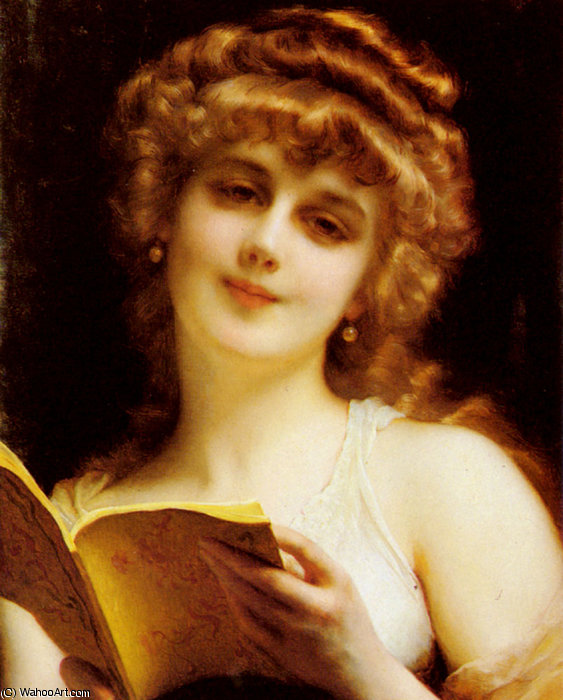 Wikoo.org - موسوعة الفنون الجميلة - اللوحة، العمل الفني Etienne Adolphe Piot - A blonde beauty holding a book
