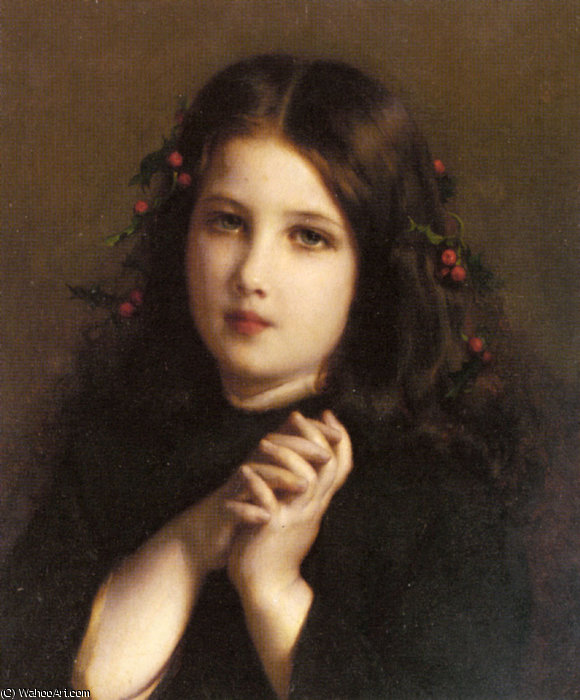 Wikioo.org - The Encyclopedia of Fine Arts - Painting, Artwork by Etienne Adolphe Piot - A young girl with holly berries in her hair