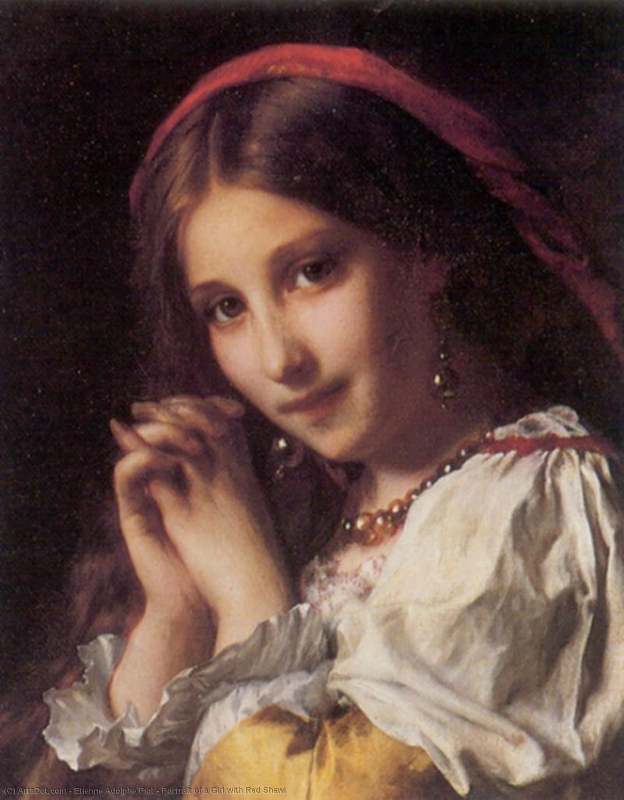 WikiOO.org - Enciclopédia das Belas Artes - Pintura, Arte por Etienne Adolphe Piot - Portrait of a Girl with Red Shawl