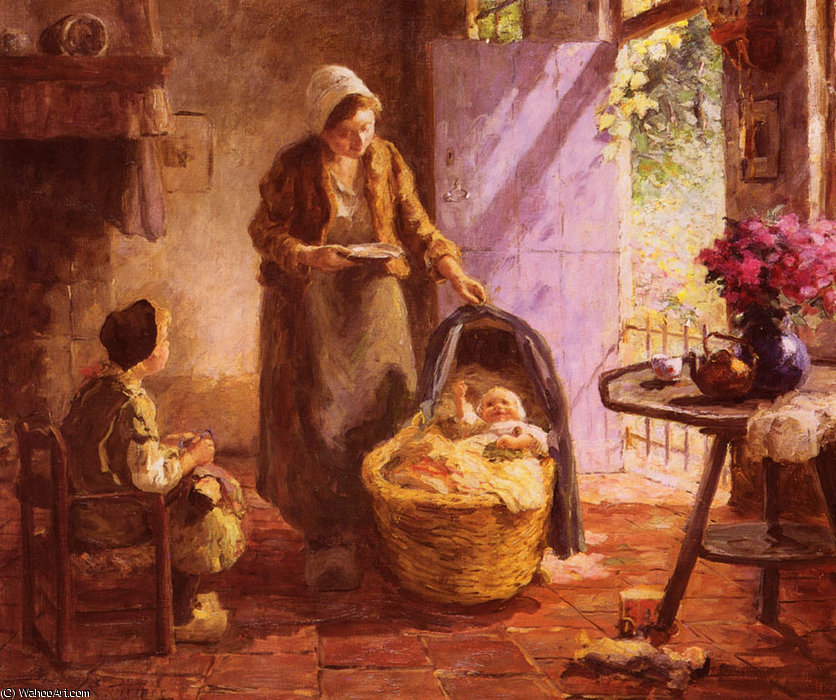 WikiOO.org - Güzel Sanatlar Ansiklopedisi - Resim, Resimler Evert Pieters - Feeding the baby