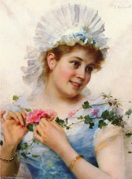 WikiOO.org – 美術百科全書 - 繪畫，作品 Federico Andreotti -  一个年轻的  女孩 与  玫瑰
