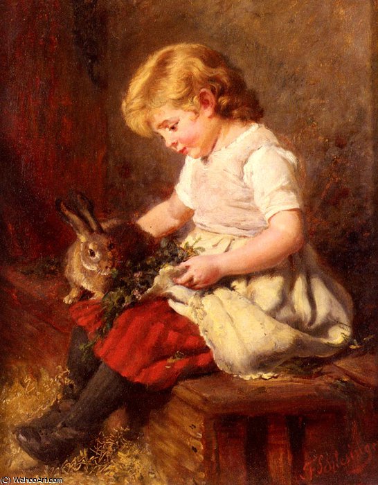 Wikioo.org - The Encyclopedia of Fine Arts - Painting, Artwork by Felix Schlesinger - The pet rabbit