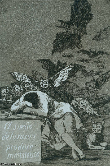 Wikioo.org - Bách khoa toàn thư về mỹ thuật - Vẽ tranh, Tác phẩm nghệ thuật Francisco De Goya - The sleep of reason brings forth monsters