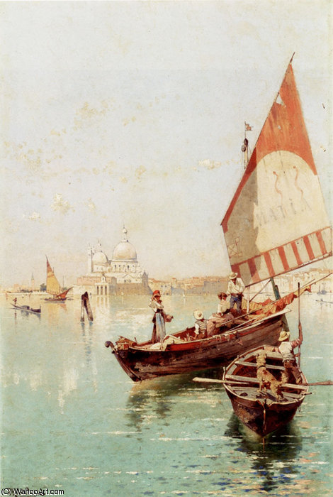 WikiOO.org - 백과 사전 - 회화, 삽화 Franz Richard Unterberger - Sailboat in a venetian lagoon