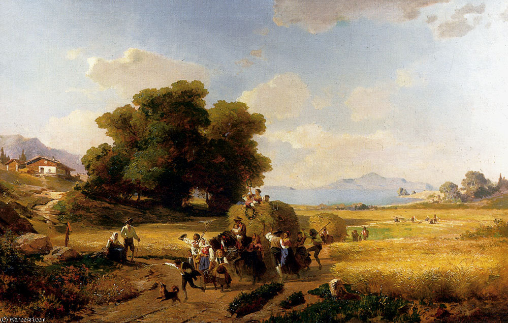 WikiOO.org - Encyclopedia of Fine Arts - Maalaus, taideteos Franz Richard Unterberger - The last Day Of The Harvest