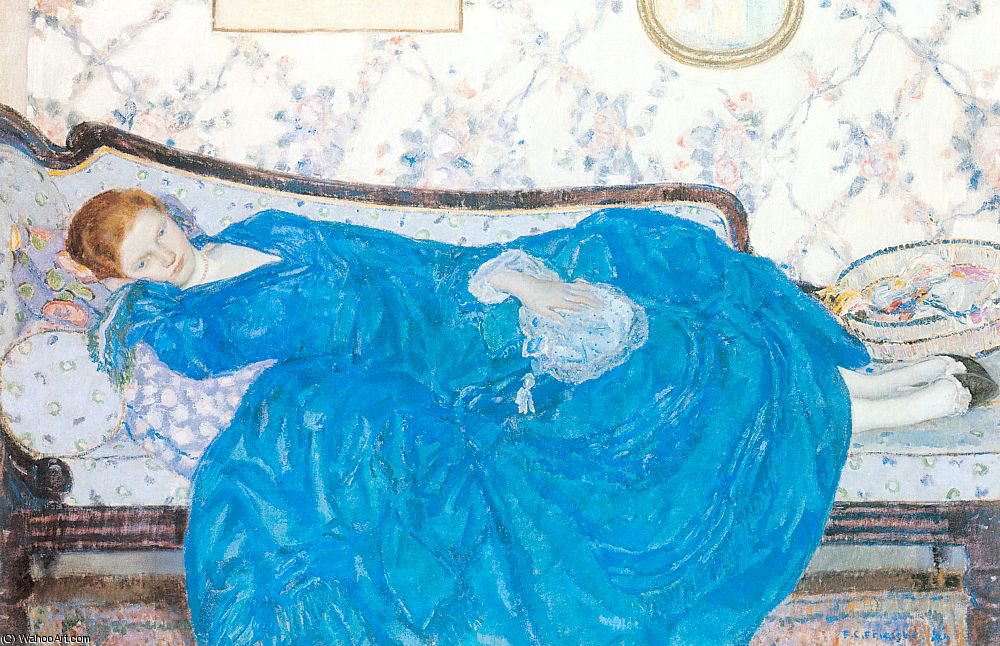 WikiOO.org - Encyclopedia of Fine Arts - Malba, Artwork Frederick Carl Frieseke - the blue gown