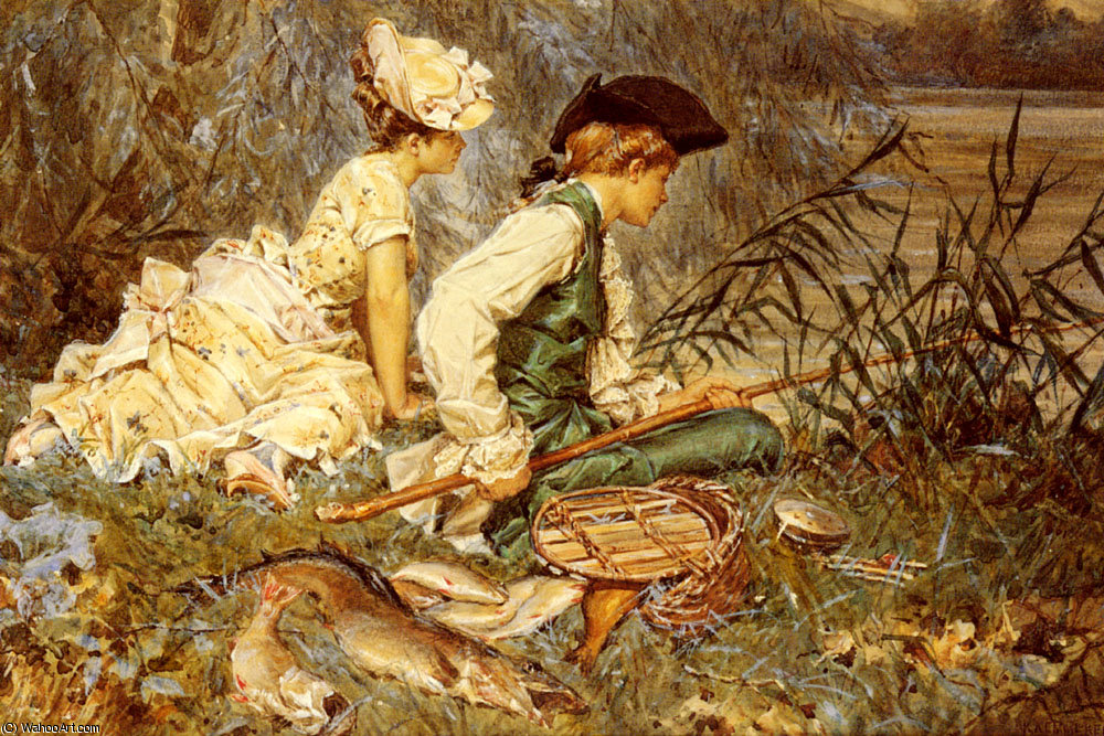 Wikioo.org - The Encyclopedia of Fine Arts - Painting, Artwork by Frederick Hendrik Kaemmerer - an afternoon of fishing