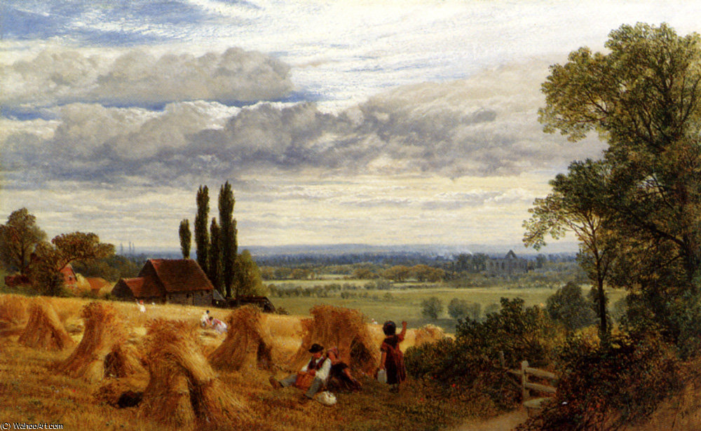 WikiOO.org - Encyclopedia of Fine Arts - Lukisan, Artwork Frederick William Hulme - Harvesting near newark priory ripley surrey