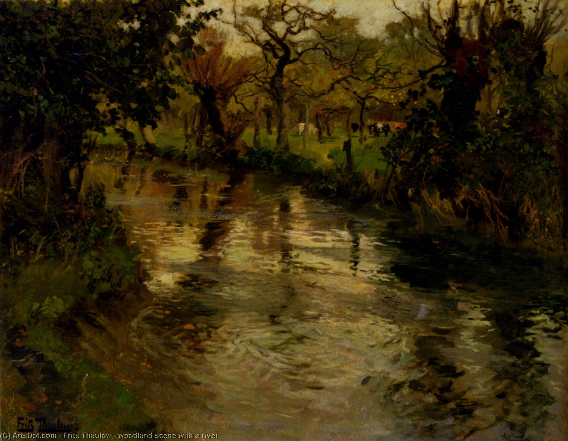 Wikioo.org - The Encyclopedia of Fine Arts - Painting, Artwork by Frits Thaulow - woodland scene with a river