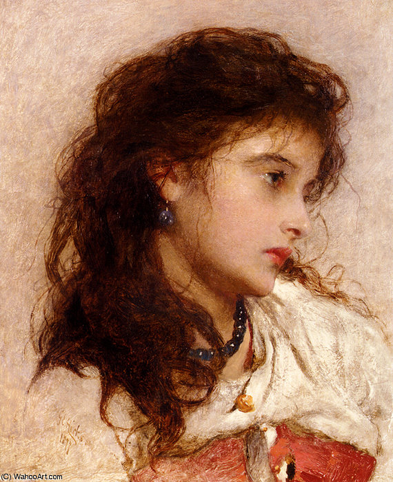 Wikoo.org - موسوعة الفنون الجميلة - اللوحة، العمل الفني George Elgar Hicks - Edgar a gypsy girl
