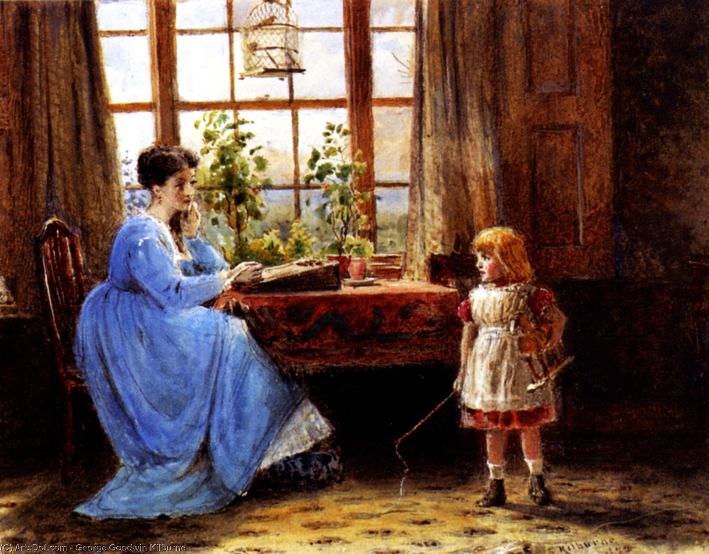 WikiOO.org – 美術百科全書 - 繪畫，作品 George Goodwin Kilburne - 一个 母亲  和  孩子  在  一个  内部