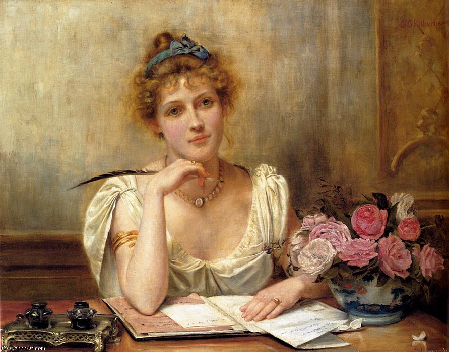 WikiOO.org - Encyclopedia of Fine Arts - Maleri, Artwork George Goodwin Kilburne - Penning a letter