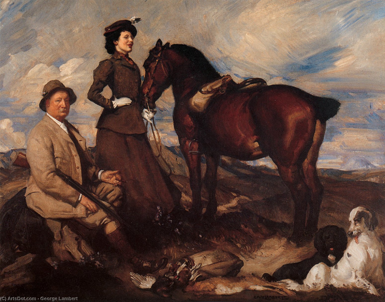 Wikioo.org - The Encyclopedia of Fine Arts - Painting, Artwork by George Lambert - Miss Alison Preston and John Proctor on Mearbeck Moor