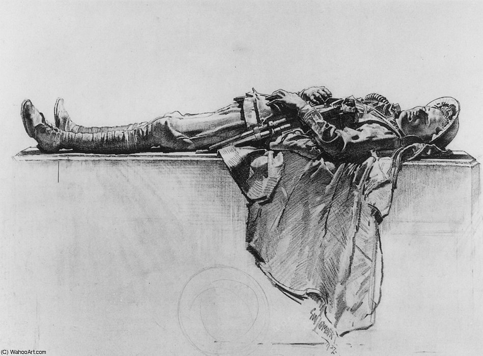 Wikioo.org - Bách khoa toàn thư về mỹ thuật - Vẽ tranh, Tác phẩm nghệ thuật George Lambert - Recumbent Figure of a Soldier