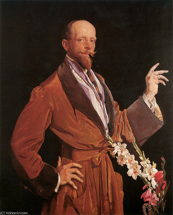 Wikioo.org - The Encyclopedia of Fine Arts - Painting, Artwork by George Lambert - Self Portrait with Gladioli