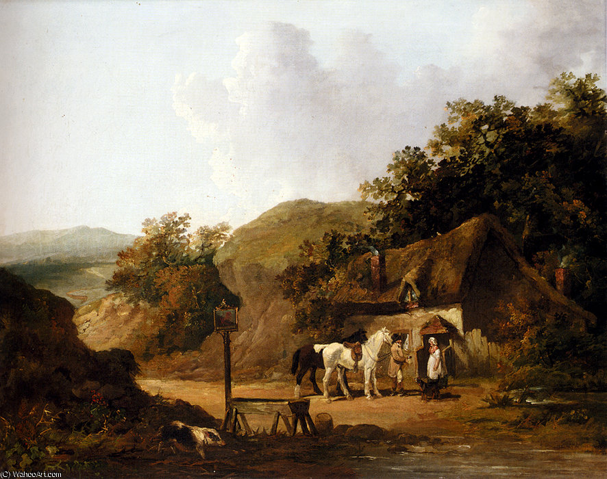 Wikioo.org - The Encyclopedia of Fine Arts - Painting, Artwork by George Morland - Taking refreshments outside a village inn