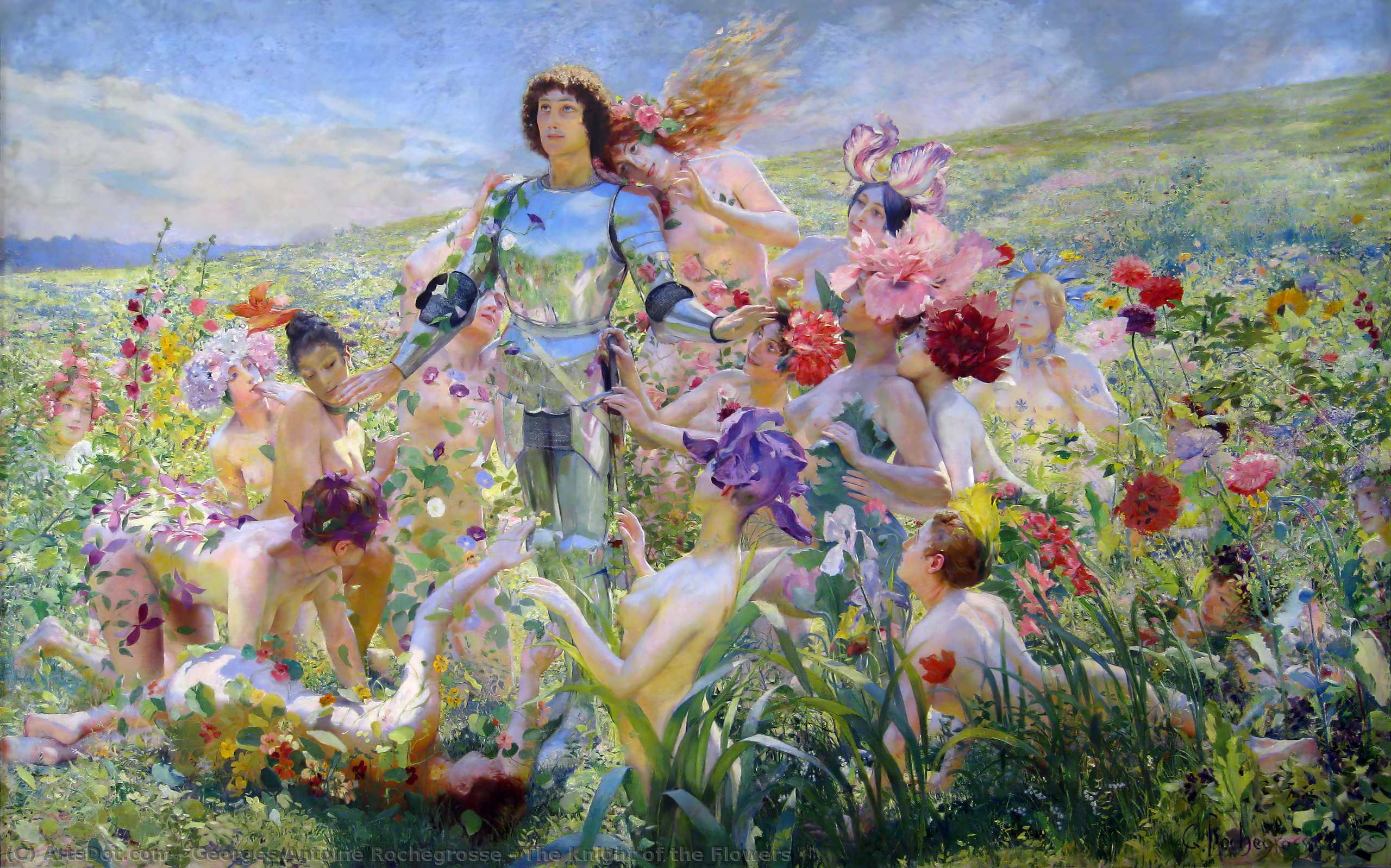 Wikioo.org - The Encyclopedia of Fine Arts - Painting, Artwork by Georges Antoine Rochegrosse - The Knight of the Flowers