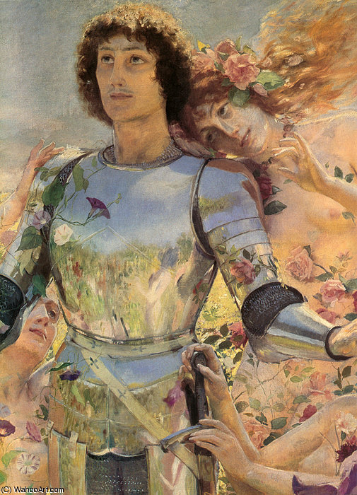 Wikioo.org - The Encyclopedia of Fine Arts - Painting, Artwork by Georges Antoine Rochegrosse - The Knight of the Flowers detail left