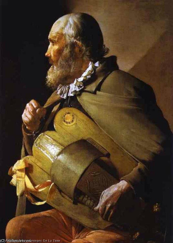 Wikioo.org - The Encyclopedia of Fine Arts - Painting, Artwork by Georges De La Tour - Hurdy Gurdy Player with a Ribbon ABC